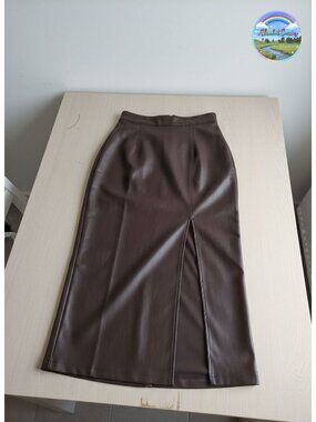 Faux Leather Long Pencil Skirt High Waist Side Slit Maxi Women's